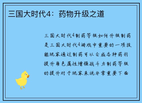 三国大时代4：药物升级之道